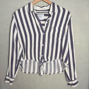 Rails Women’s Val Top Tie Front Purple White Striped Long Sleeve Button Down S